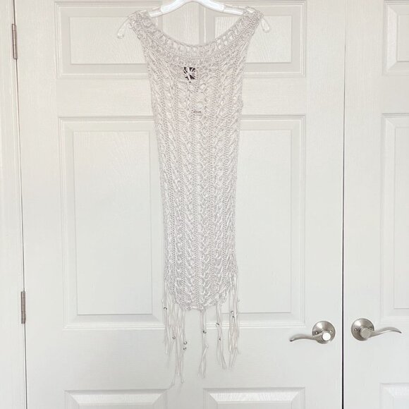 Vakko Open Knit Crochet Mini White Dress XS - Picture 5 of 6